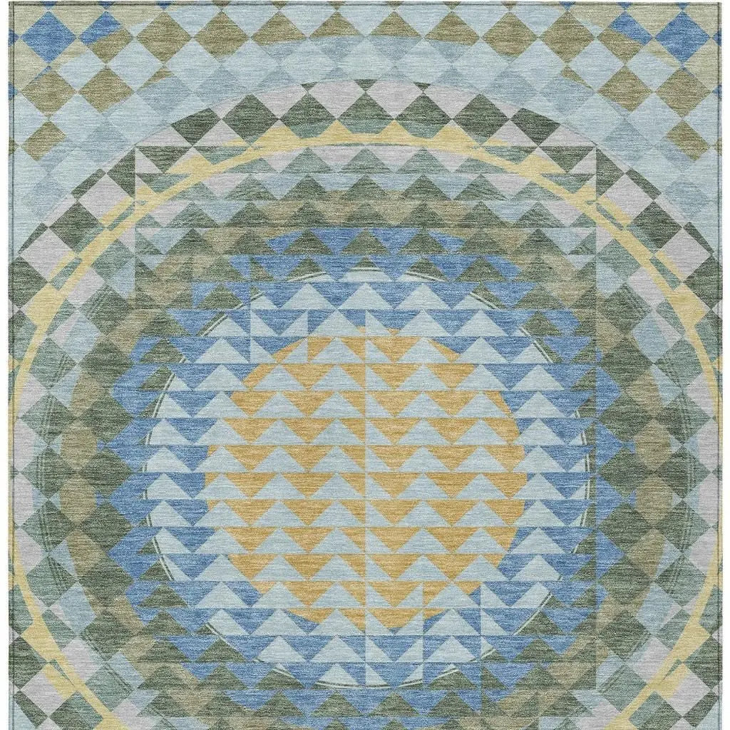 9' X 12' Blue And Silver Geometric Washable Indoor Outdoor Area Rug Homeroots Outdoor