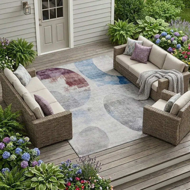 9' X 12' Blue And Silver Geometric Washable Indoor Outdoor Area Rug Homeroots Outdoor
