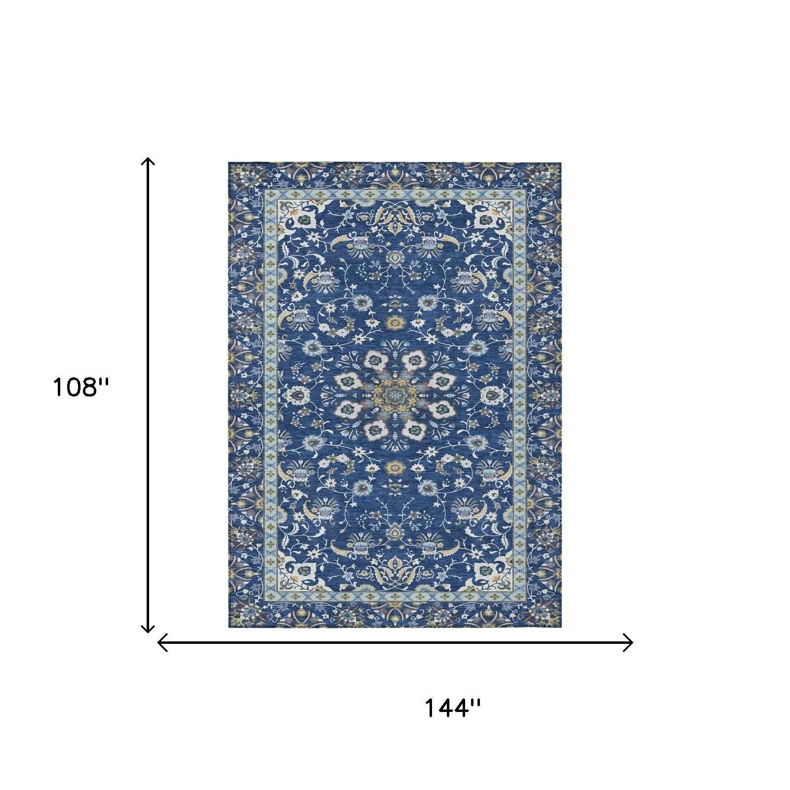 9' X 12' Blue And Silver Oriental Washable Indoor Outdoor Area Rug Homeroots Outdoor