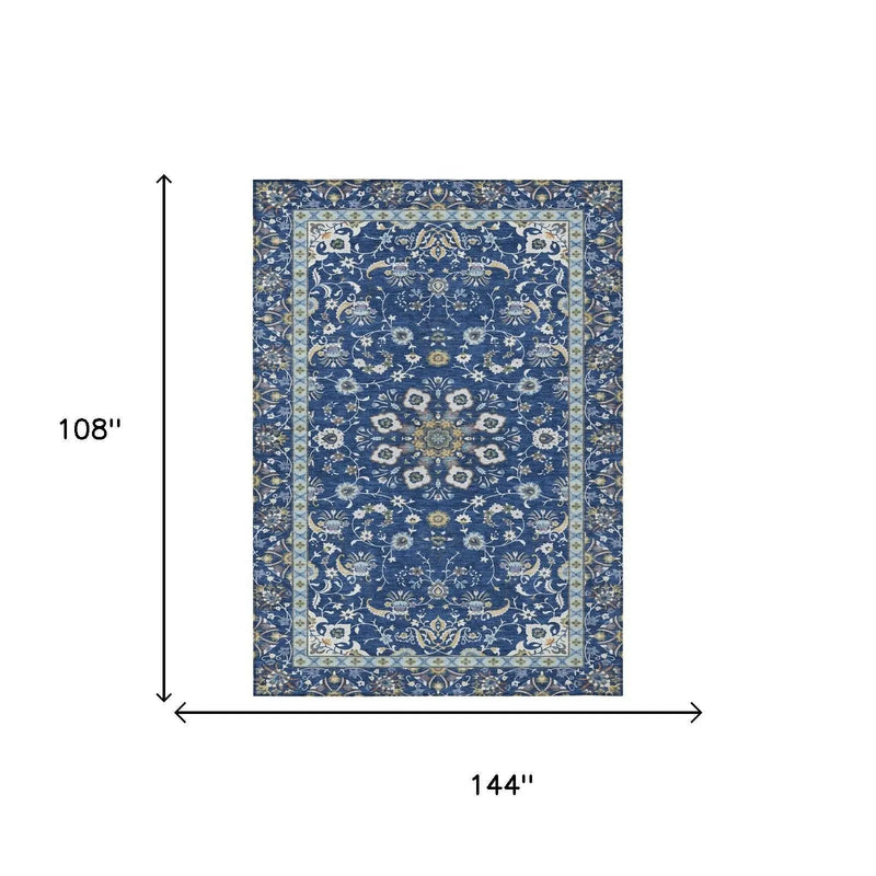 9' X 12' Blue And Silver Oriental Washable Indoor Outdoor Area Rug Homeroots Outdoor
