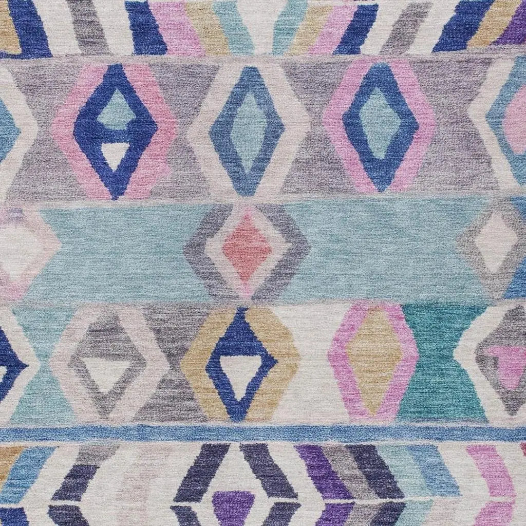 9' X 12' Blue And Silver Tribal Washable Indoor Outdoor Area Rug Homeroots Outdoor