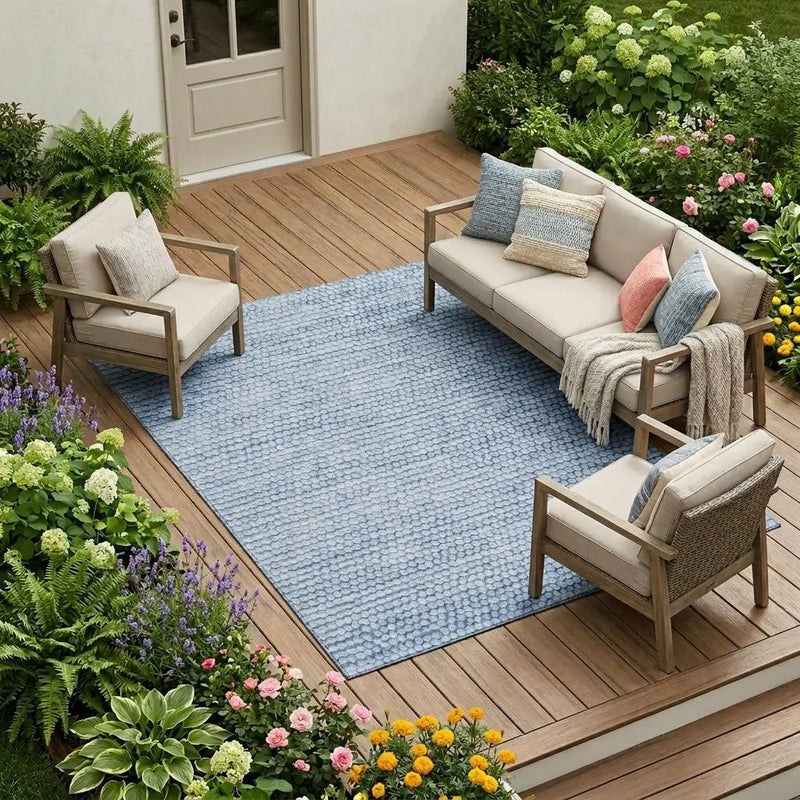 9' X 12' Blue And Sky Blue Striped Washable Indoor Outdoor Area Rug Homeroots Outdoor