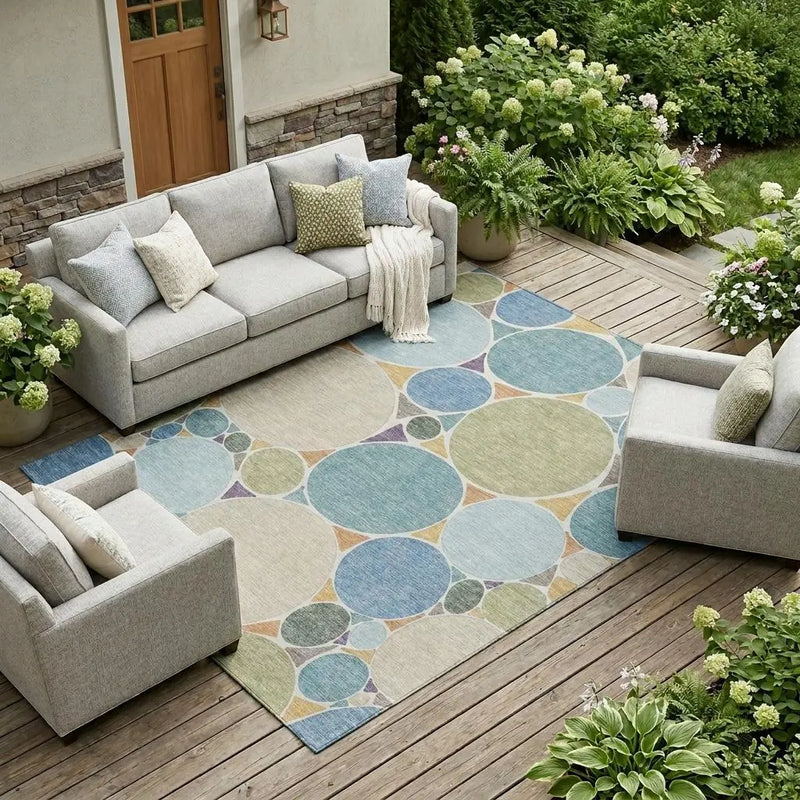 9' X 12' Blue And Teal Blue Geometric Washable Indoor Outdoor Area Rug Homeroots Outdoor