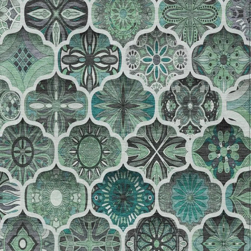9' X 12' Blue And Teal Blue Ogee Washable Indoor Outdoor Area Rug Homeroots Outdoor