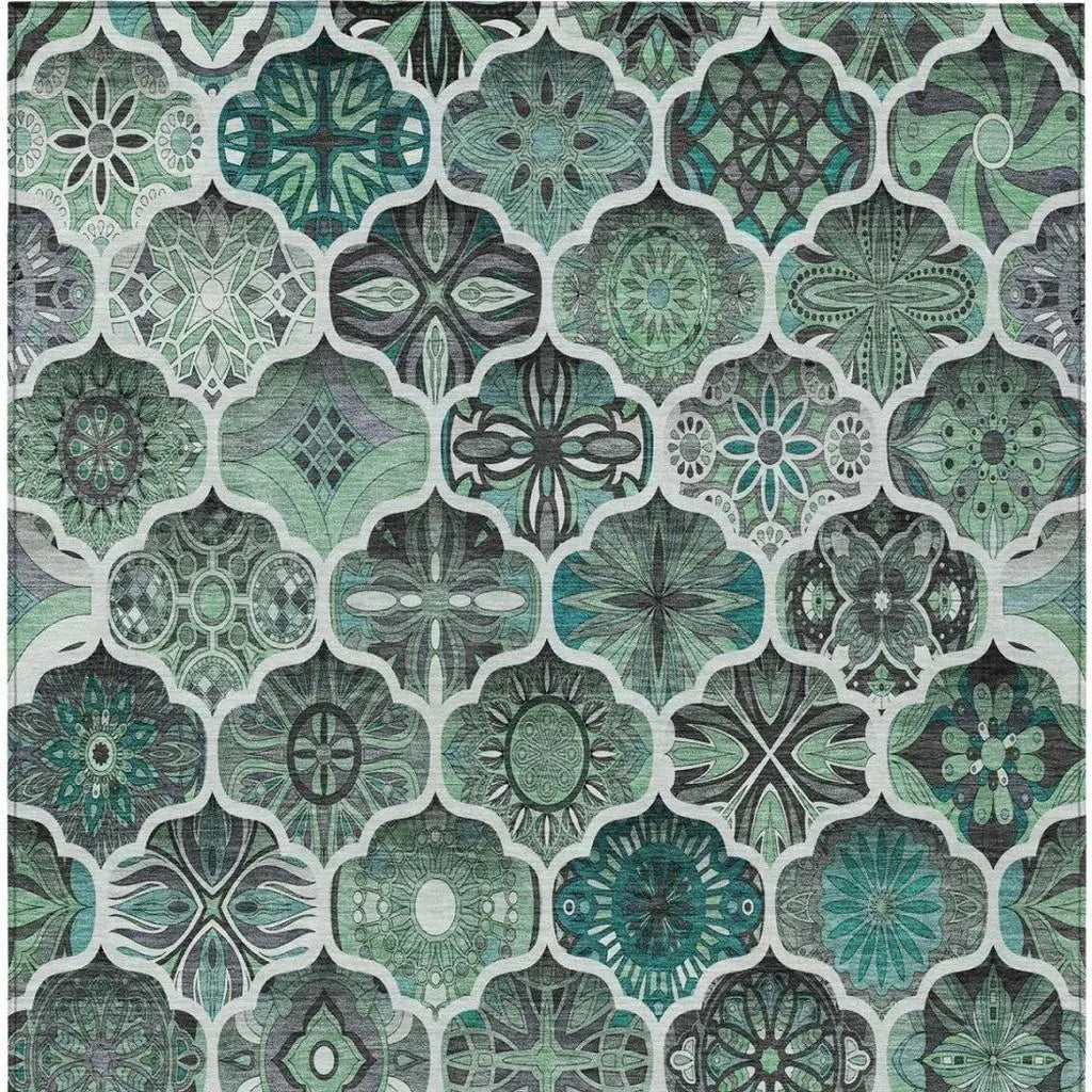 9' X 12' Blue And Teal Blue Ogee Washable Indoor Outdoor Area Rug Homeroots Outdoor