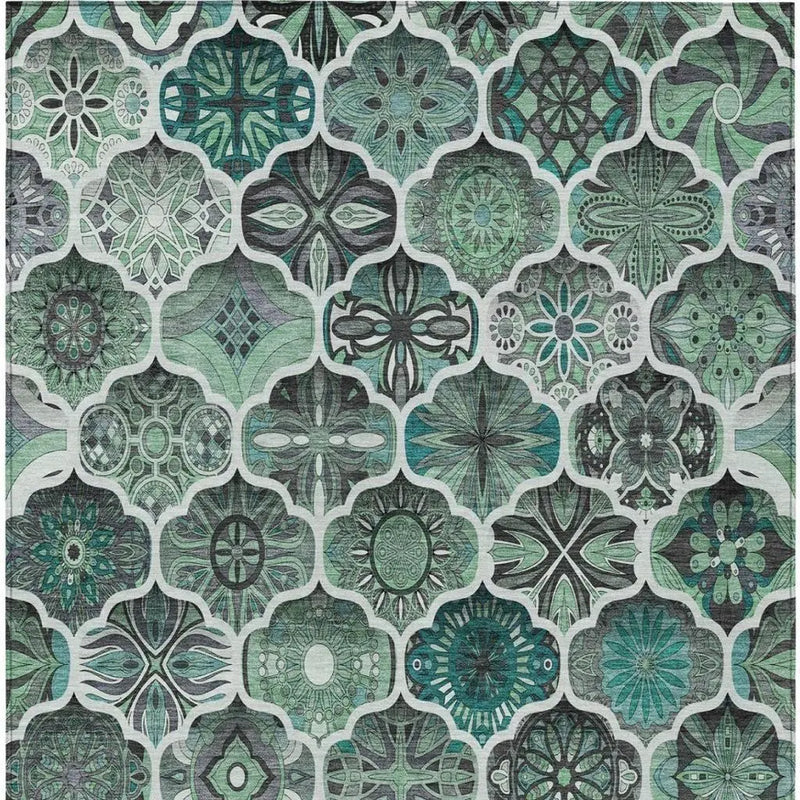 9' X 12' Blue And Teal Blue Ogee Washable Indoor Outdoor Area Rug Homeroots Outdoor