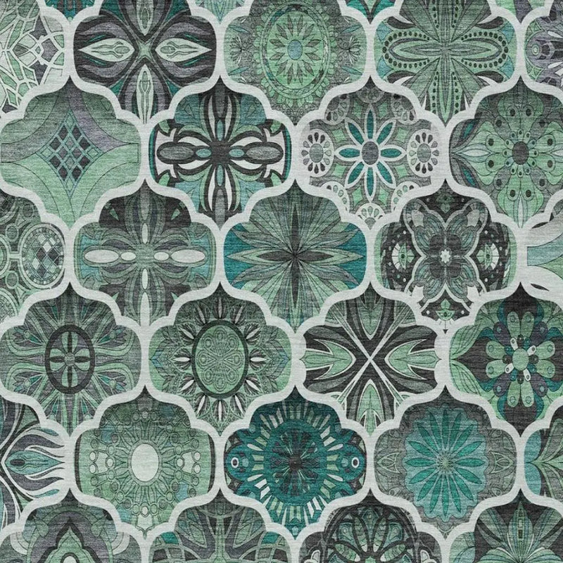 9' X 12' Blue And Teal Blue Ogee Washable Indoor Outdoor Area Rug Homeroots Outdoor