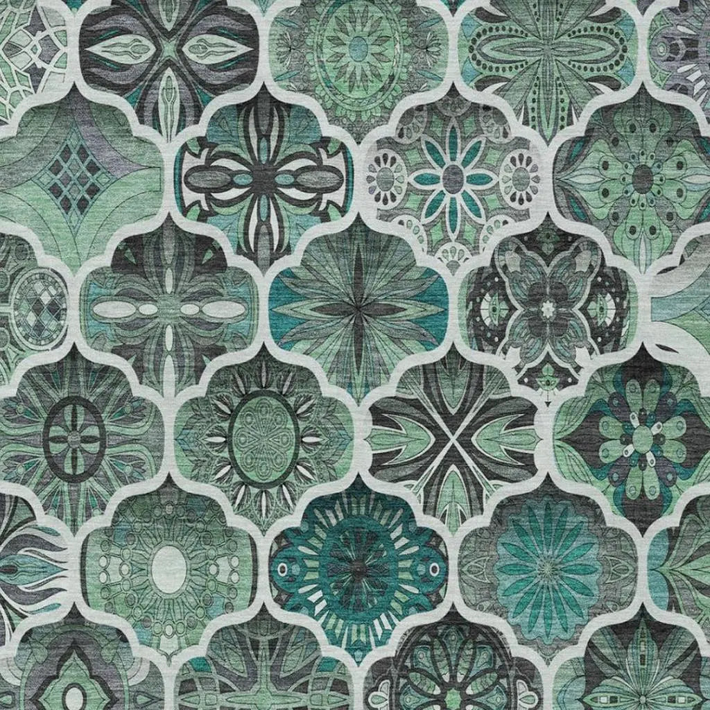 9' X 12' Blue And Teal Blue Ogee Washable Indoor Outdoor Area Rug Homeroots Outdoor
