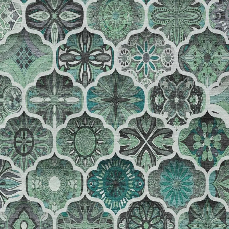 9' X 12' Blue And Teal Blue Ogee Washable Indoor Outdoor Area Rug Homeroots Outdoor
