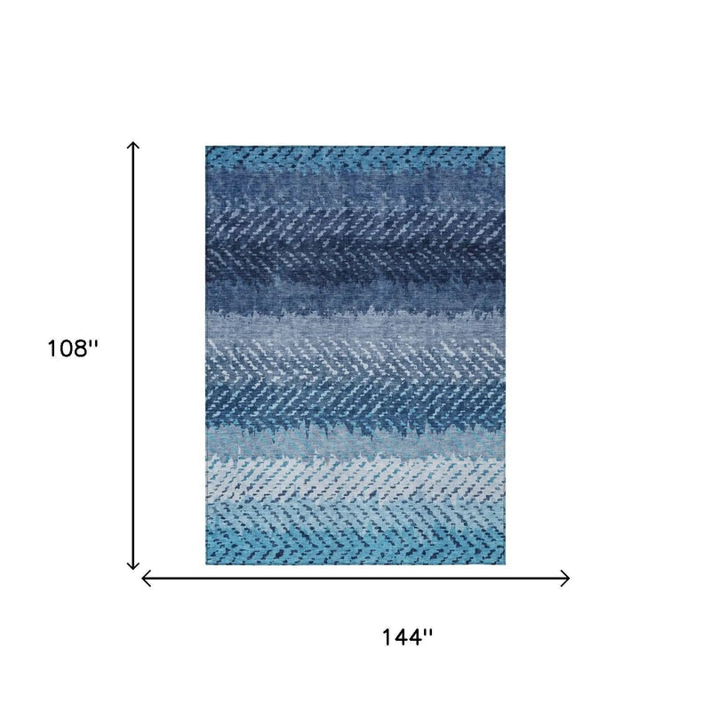9' X 12' Blue And Teal Blue Striped Washable Indoor Outdoor Area Rug Homeroots Outdoor