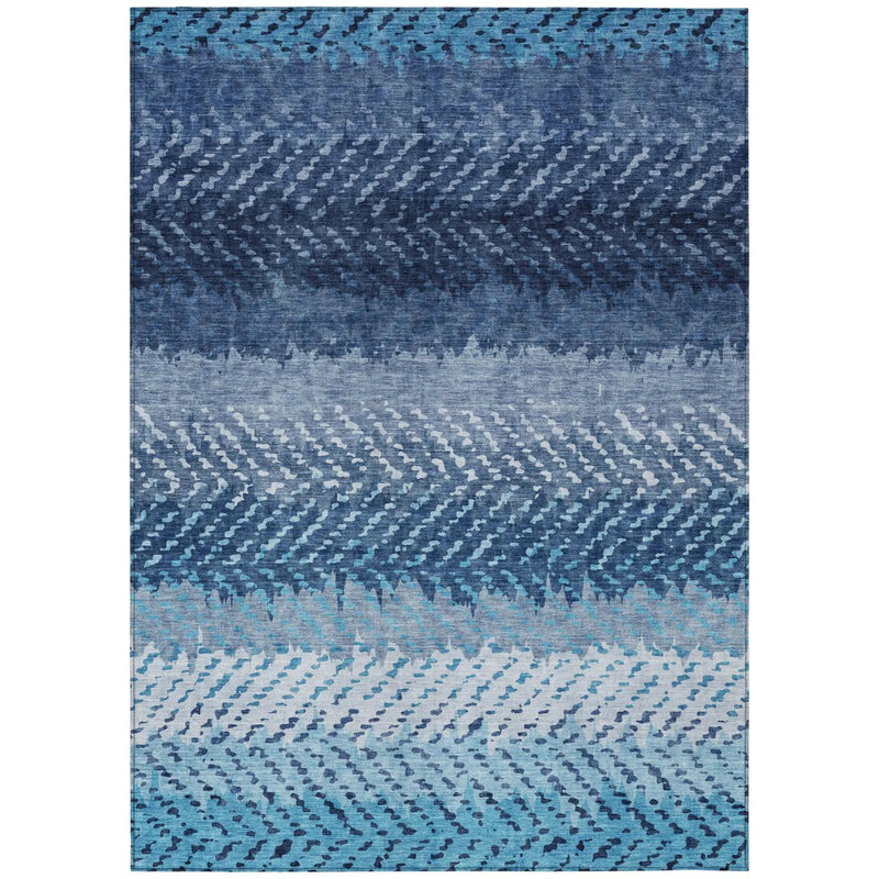 9' X 12' Blue And Teal Blue Striped Washable Indoor Outdoor Area Rug Homeroots Outdoor