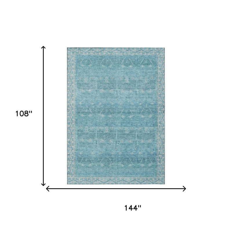9' X 12' Blue And Teal Blue Tribal Washable Indoor Outdoor Area Rug Homeroots Outdoor