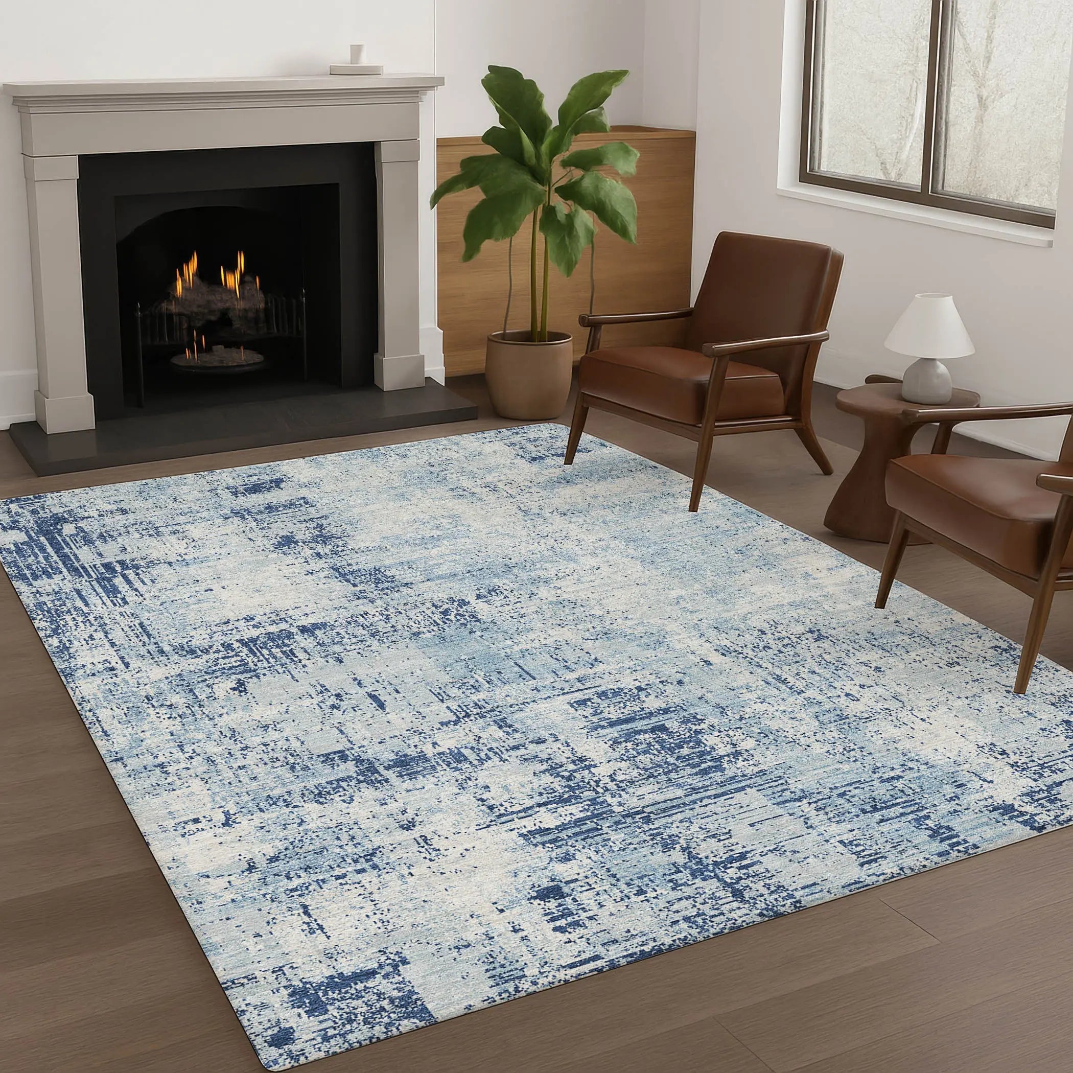 9' X 12' Blue And Wheat Abstract Washable Indoor Outdoor Area Rug Homeroots Outdoor