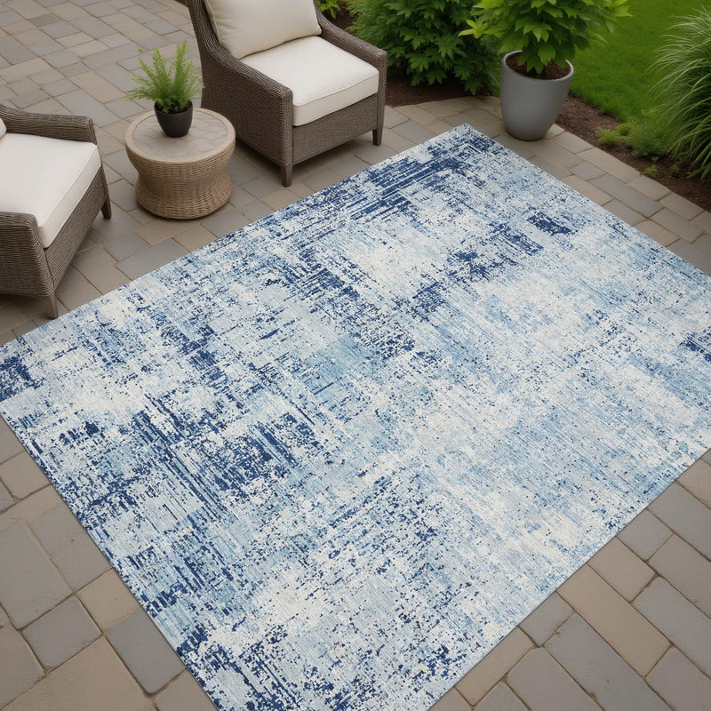 9' X 12' Blue And Wheat Abstract Washable Indoor Outdoor Area Rug Homeroots Outdoor
