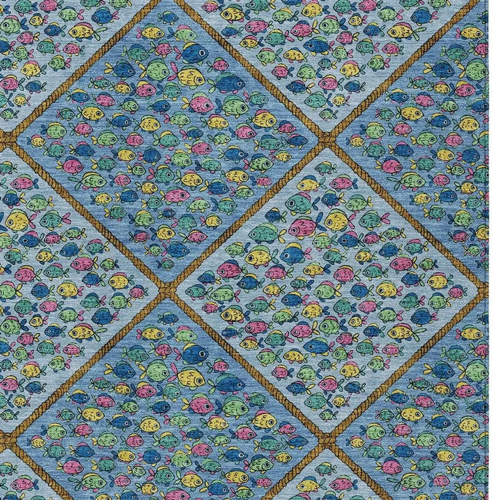 9' X 12' Blue And Yellow Abstract Washable Indoor Outdoor Area Rug Homeroots Outdoor