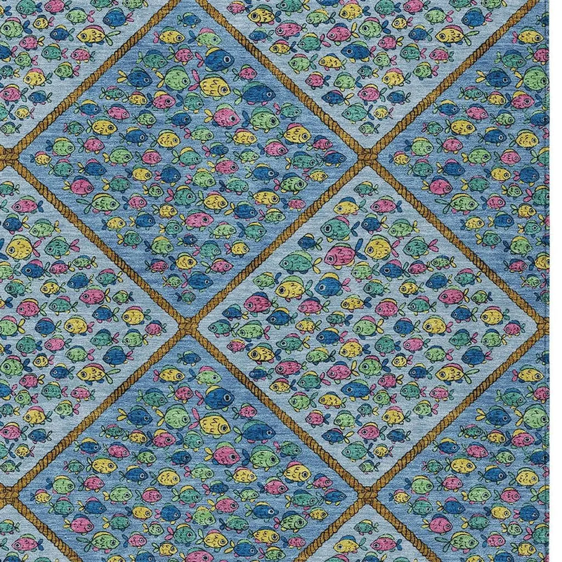 9' X 12' Blue And Yellow Abstract Washable Indoor Outdoor Area Rug Homeroots Outdoor