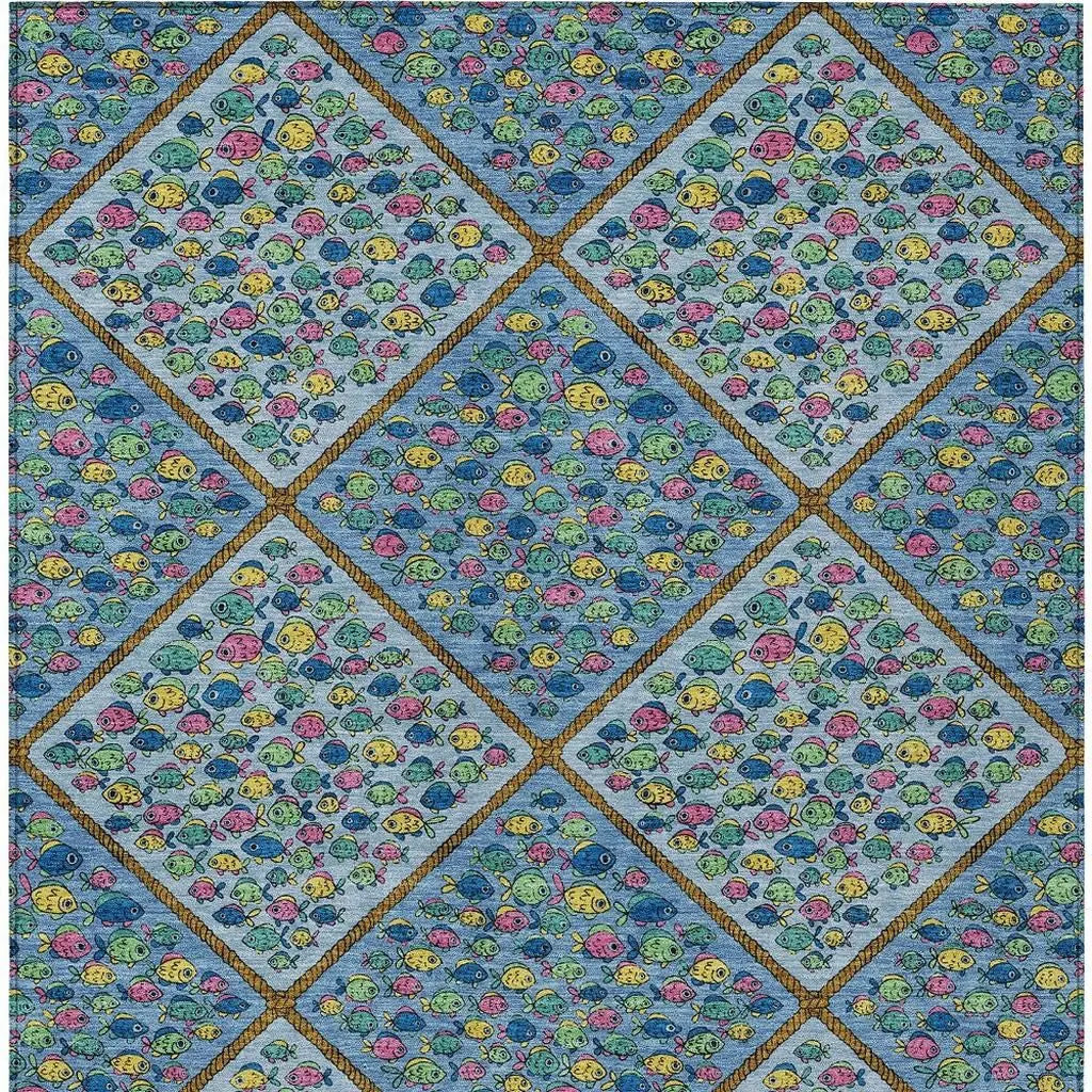 9' X 12' Blue And Yellow Abstract Washable Indoor Outdoor Area Rug Homeroots Outdoor