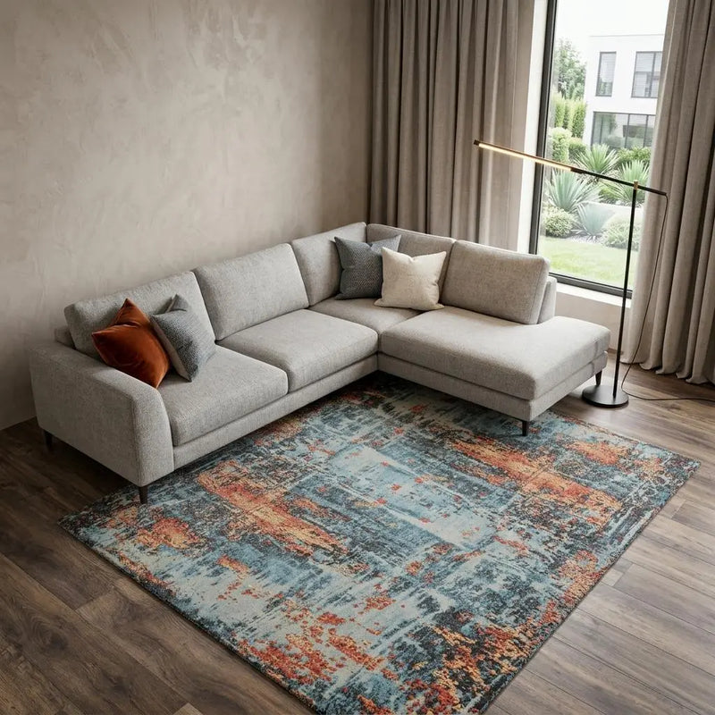 9' X 12' Blue Apricot And Ivory New Zealand Lambs Wool Abstract Hand Carved Handmade Area Rug Homeroots Home Decor
