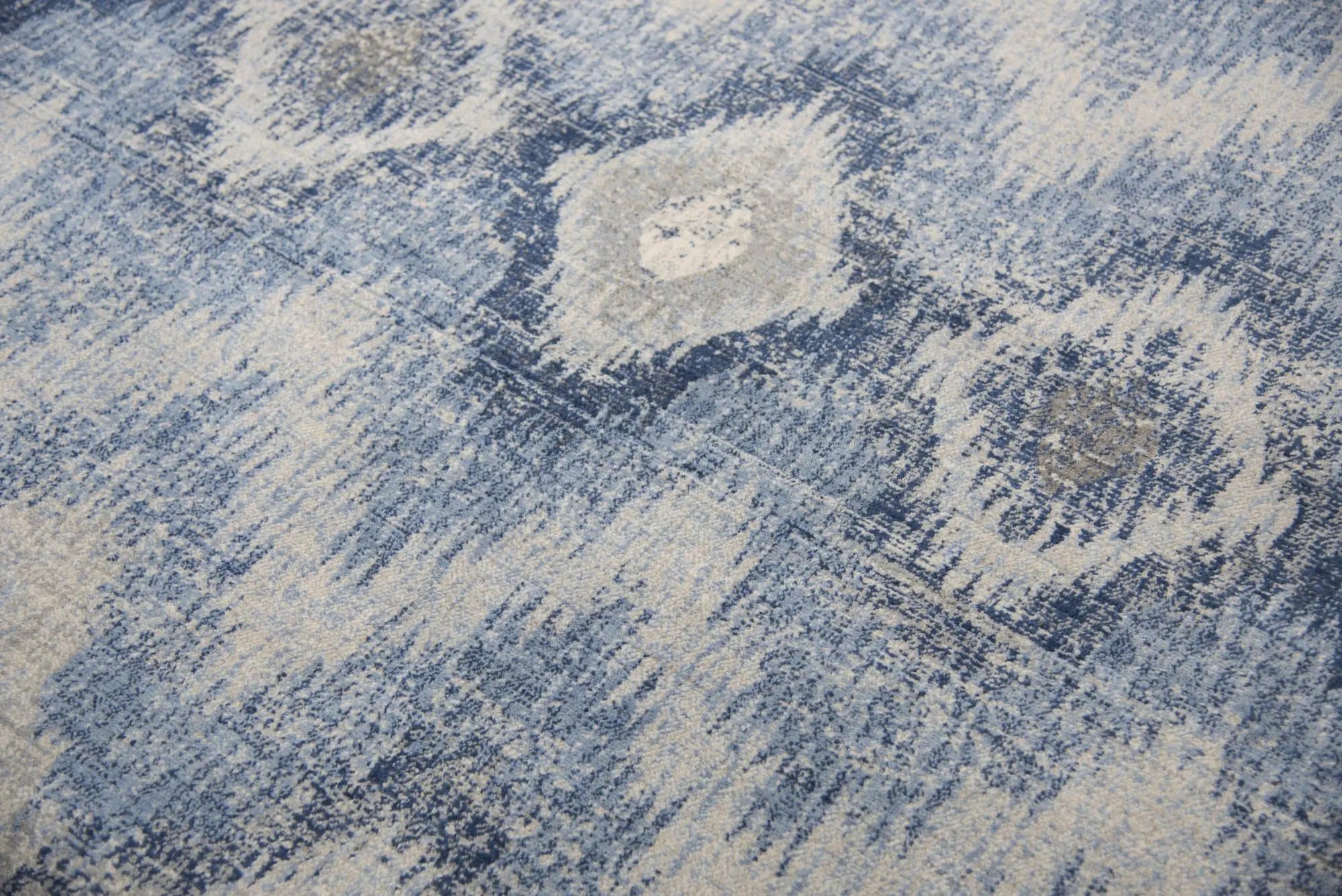 9' X 12' Blue Dark Blue And Gray New Zealand Lambs Wool Ikat Hand Carved Handmade Area Rug Homeroots Home Decor