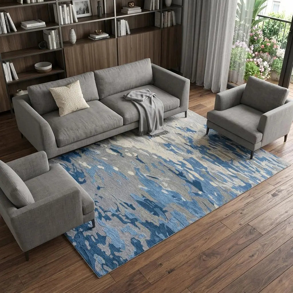9' X 12' Blue Dark Blue And Gray Wool Abstract Hand Tufted Area Rug Homeroots Home Decor