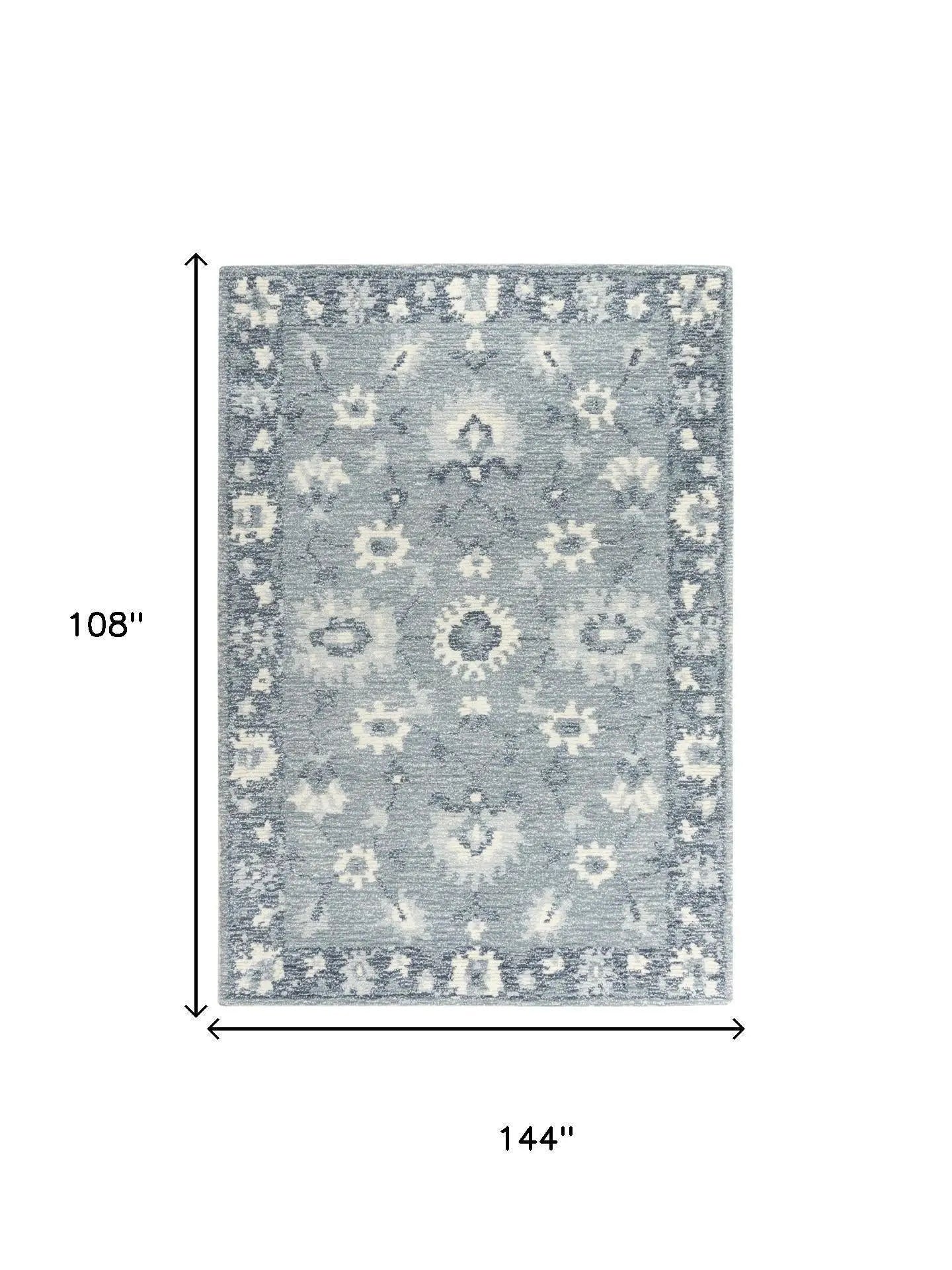 9' X 12' Blue Dark Blue And Ivory Wool Oriental Hand Tufted Area Rug Homeroots Home Decor