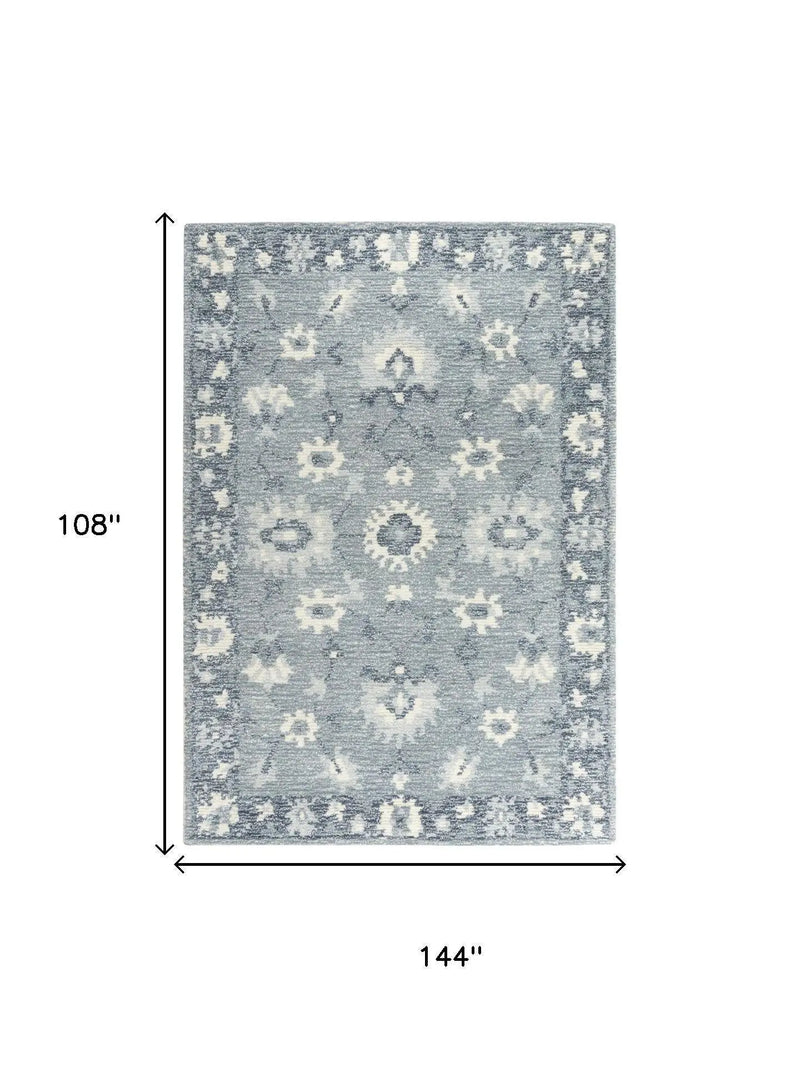 9' X 12' Blue Dark Blue And Ivory Wool Oriental Hand Tufted Area Rug Homeroots Home Decor