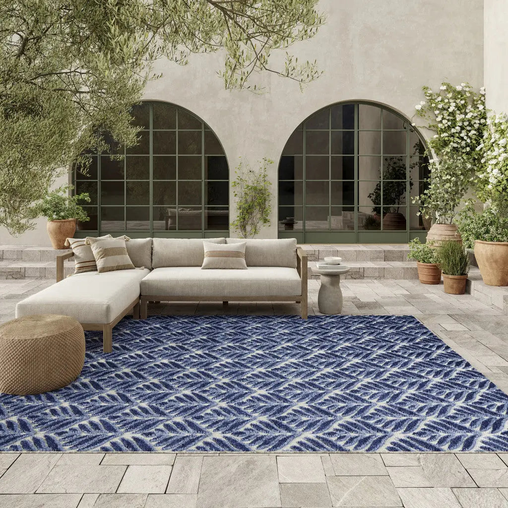 9' X 12' Blue Floral Stain Resistant Non Skid Area Rug Homeroots Outdoor