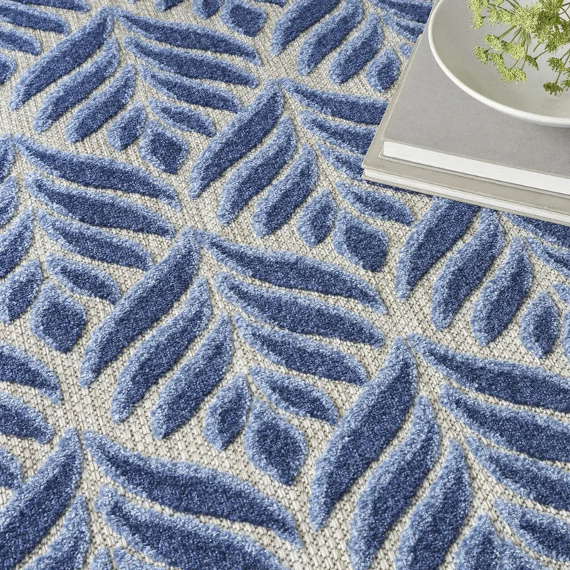 9' X 12' Blue Floral Stain Resistant Non Skid Area Rug Homeroots Outdoor