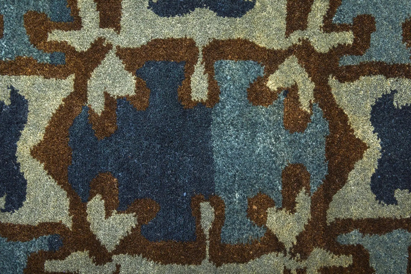 9' X 12' Blue Gray And Tan Wool Ikat Hand Knotted Area Rug Homeroots Home Decor