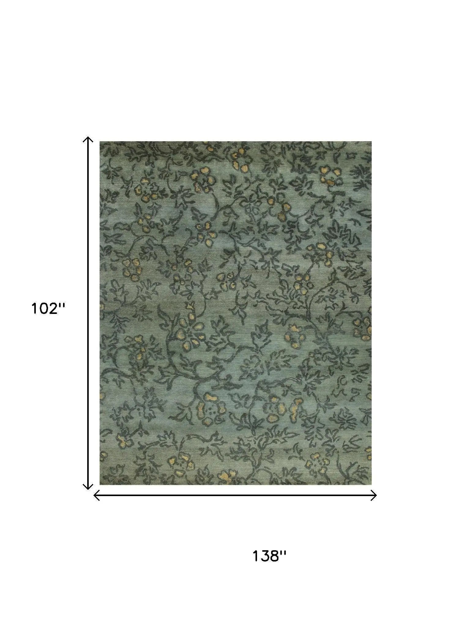 9' X 12' Blue Green And Gold Wool Floral Hand Knotted Area Rug Homeroots Home Decor