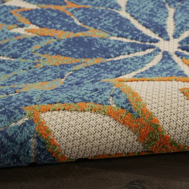 9' X 12' Blue Green Ivory And Orange Floral Indoor Outdoor Area Rug Homeroots Outdoor