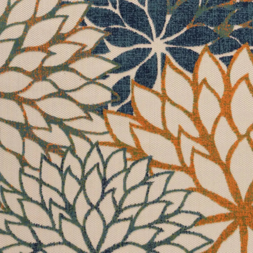 9' X 12' Blue Green Ivory And Orange Floral Indoor Outdoor Area Rug Homeroots Outdoor