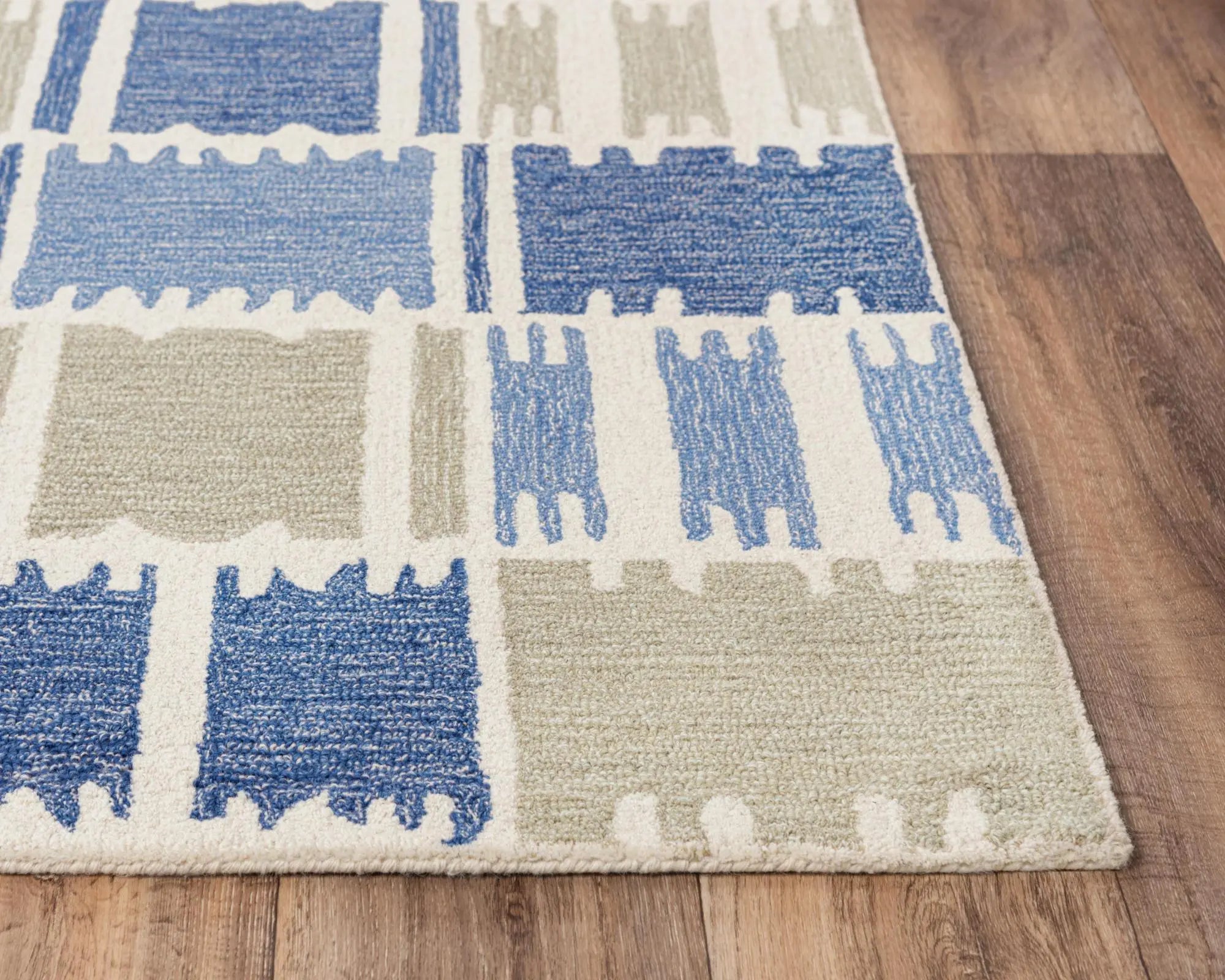 9' X 12' Blue Ivory And Beige Wool Geometric Hand Tufted Area Rug Homeroots Home Decor