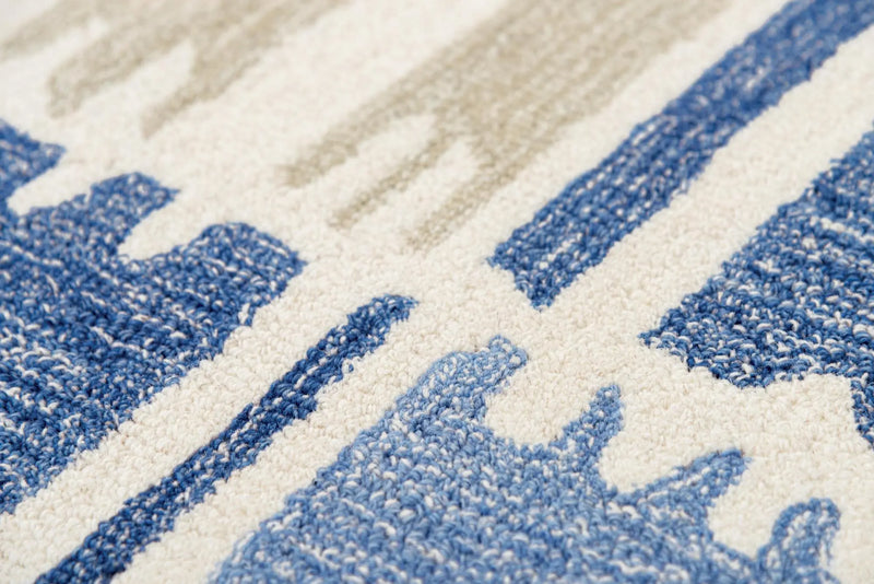 9' X 12' Blue Ivory And Beige Wool Geometric Hand Tufted Area Rug Homeroots Home Decor