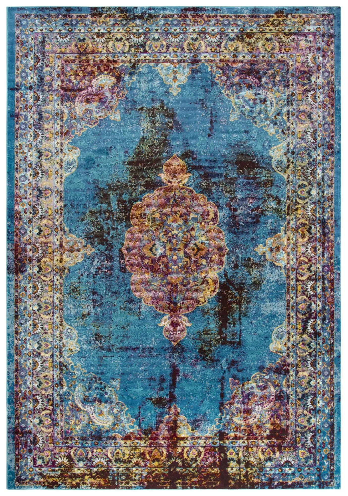 9' X 12' Blue Rust Gold And Cream Oriental Area Rug Homeroots Home Decor