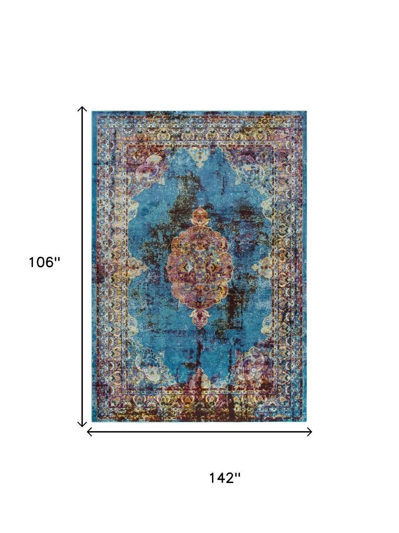 9' X 12' Blue Rust Gold And Cream Oriental Area Rug Homeroots Home Decor