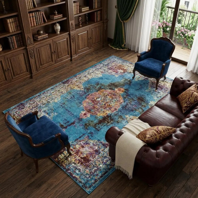 9' X 12' Blue Rust Gold And Cream Oriental Area Rug Homeroots Home Decor