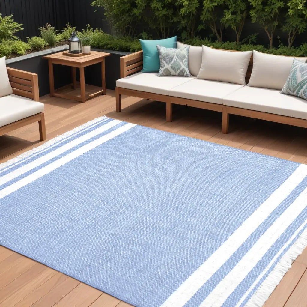 9' X 12' Blue Striped Handmade Indoor Outdoor Area Rug Homeroots Outdoor