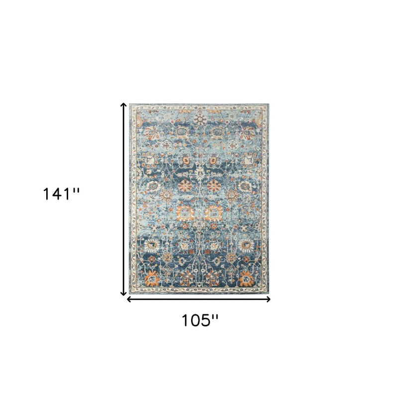 9' X 12' Blue and Orange Floral Stain Resistant Indoor Outdoor Area Rug Homeroots Outdoor