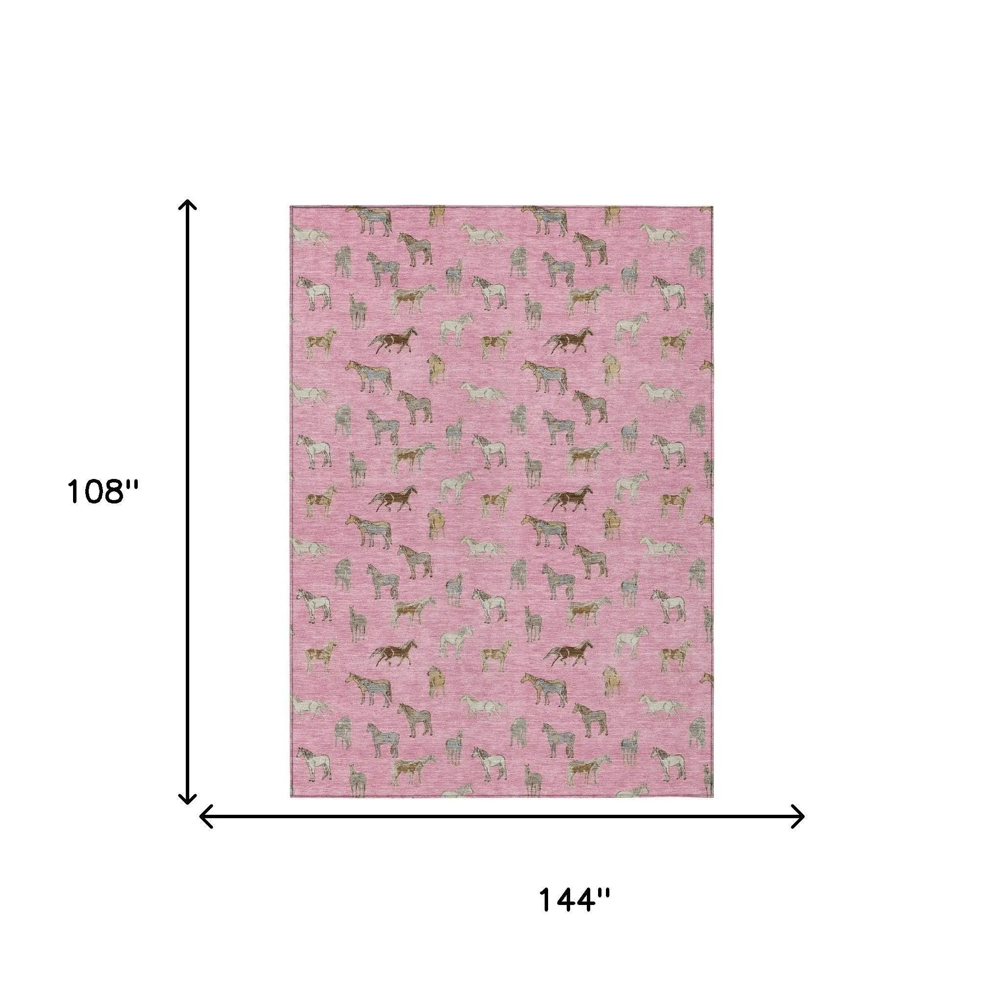 9' X 12' Blush And Beige Horse Washable Indoor Outdoor Area Rug Homeroots Outdoor