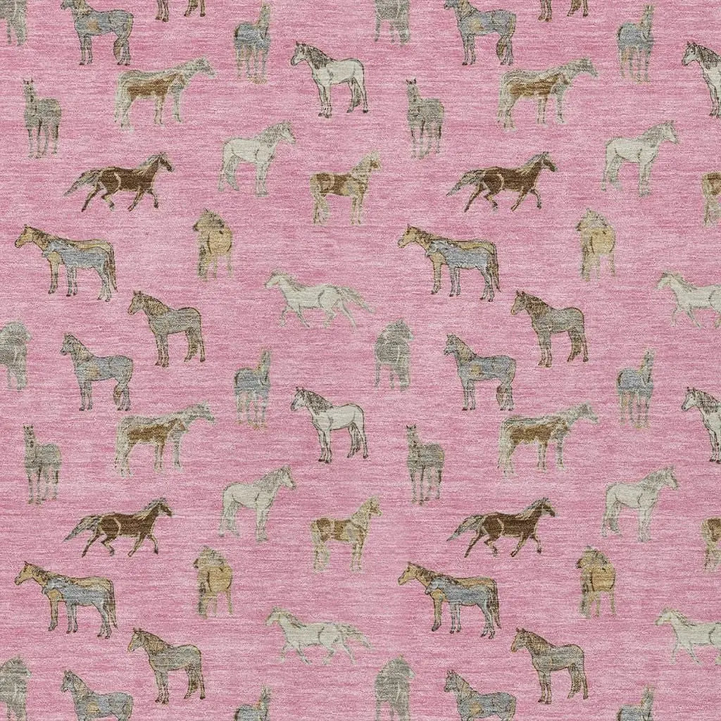 9' X 12' Blush And Beige Horse Washable Indoor Outdoor Area Rug Homeroots Outdoor