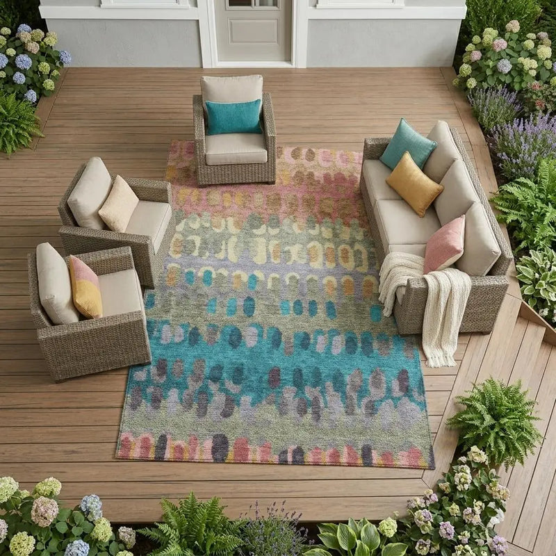 9' X 12' Blush And Copper Geometric Washable Indoor Outdoor Area Rug Homeroots Outdoor
