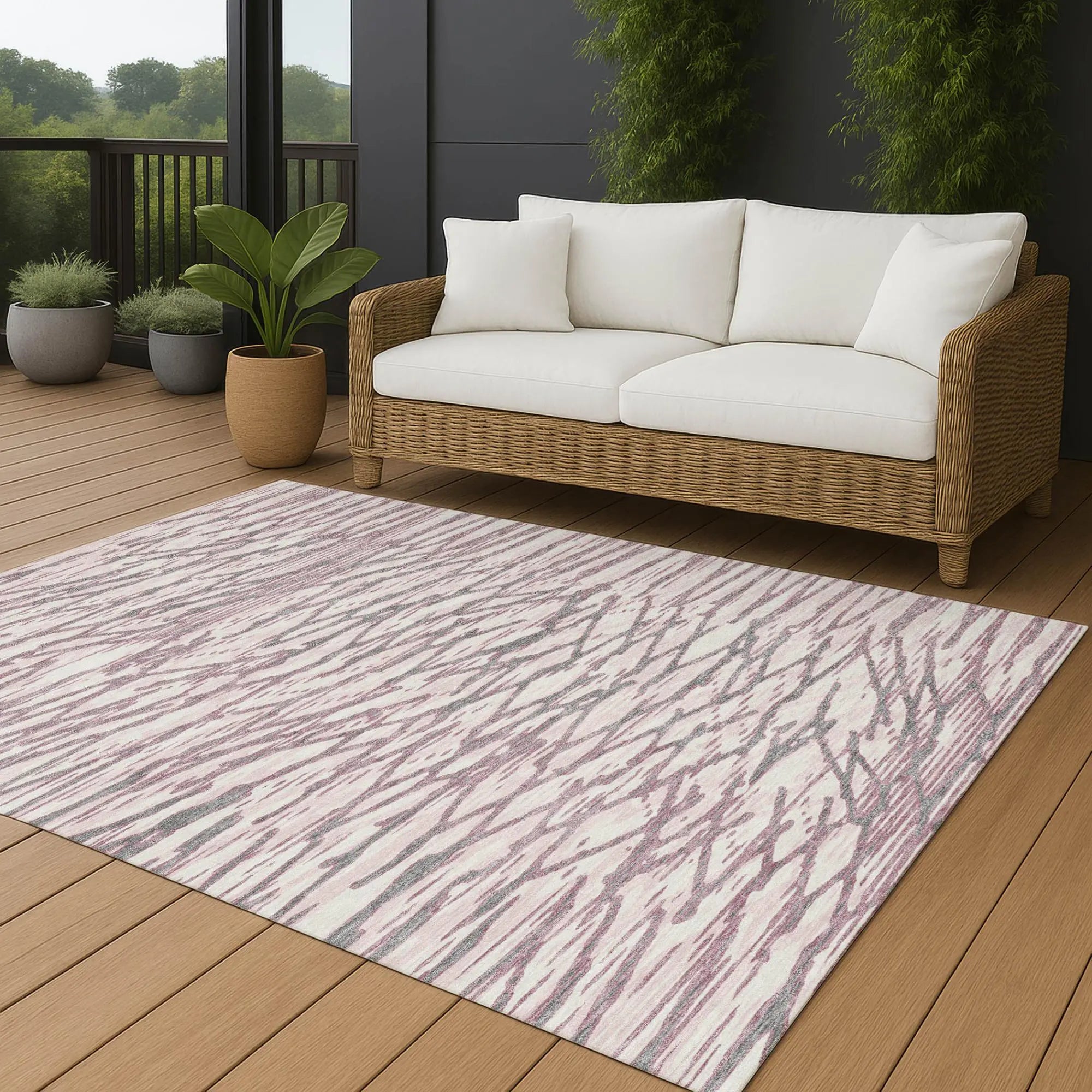9' X 12' Blush And Pink Abstract Washable Indoor Outdoor Area Rug Homeroots Outdoor