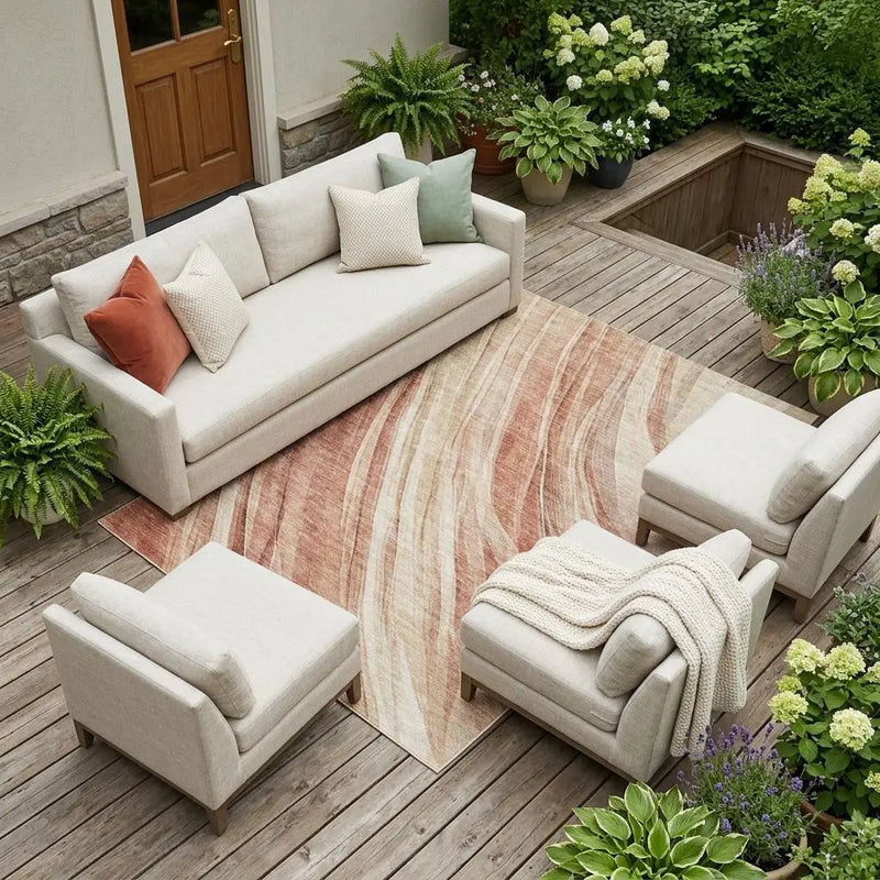 9' X 12' Blush And Pink Abstract Washable Indoor Outdoor Area Rug Homeroots Outdoor