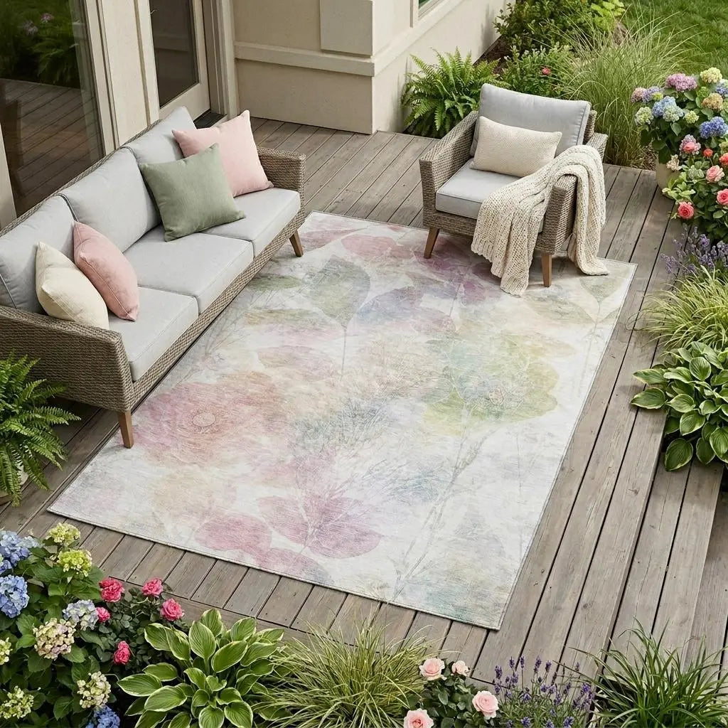 9' X 12' Blush And Pink Floral Washable Indoor Outdoor Area Rug Homeroots Outdoor