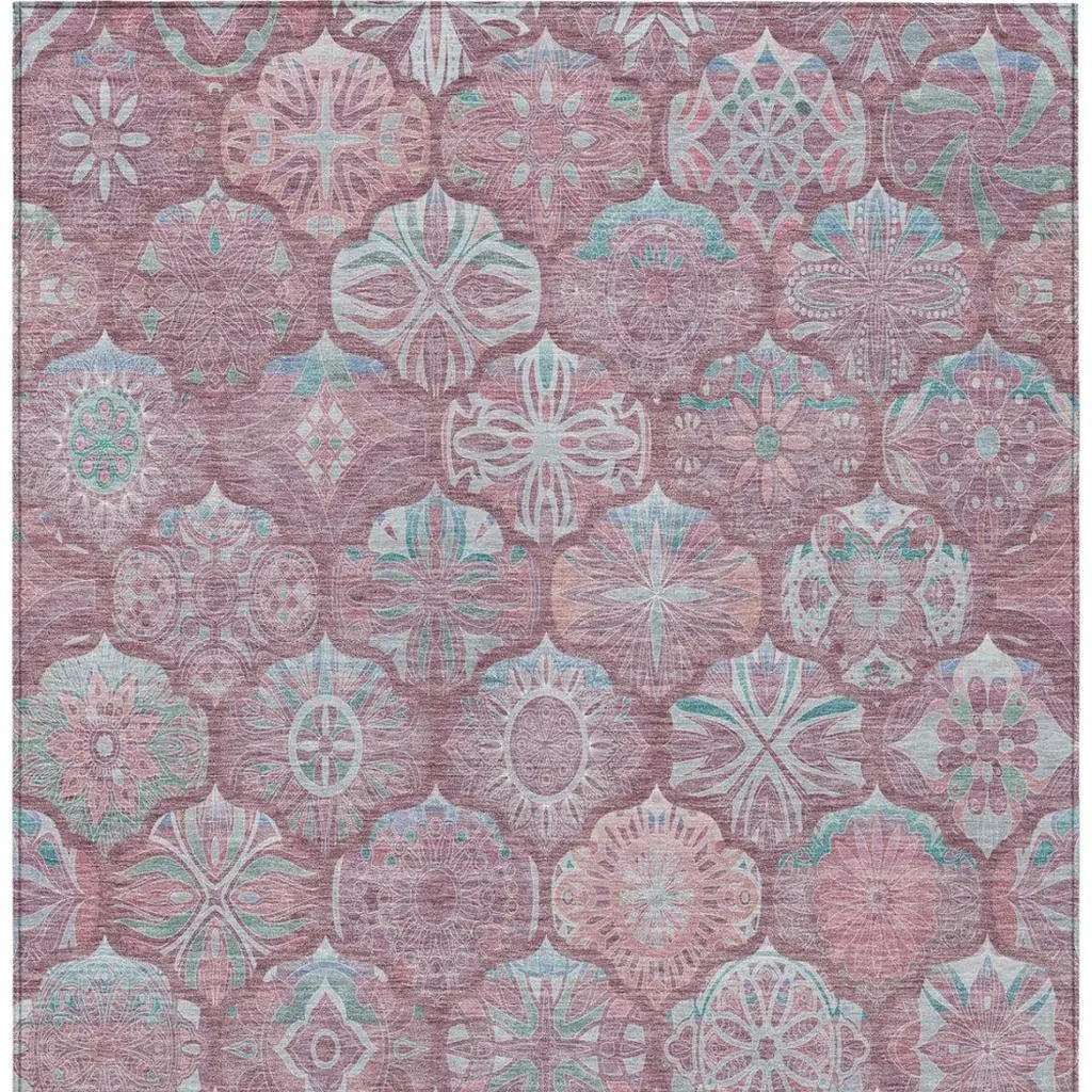 9' X 12' Blush And Pink Ogee Washable Indoor Outdoor Area Rug Homeroots Outdoor