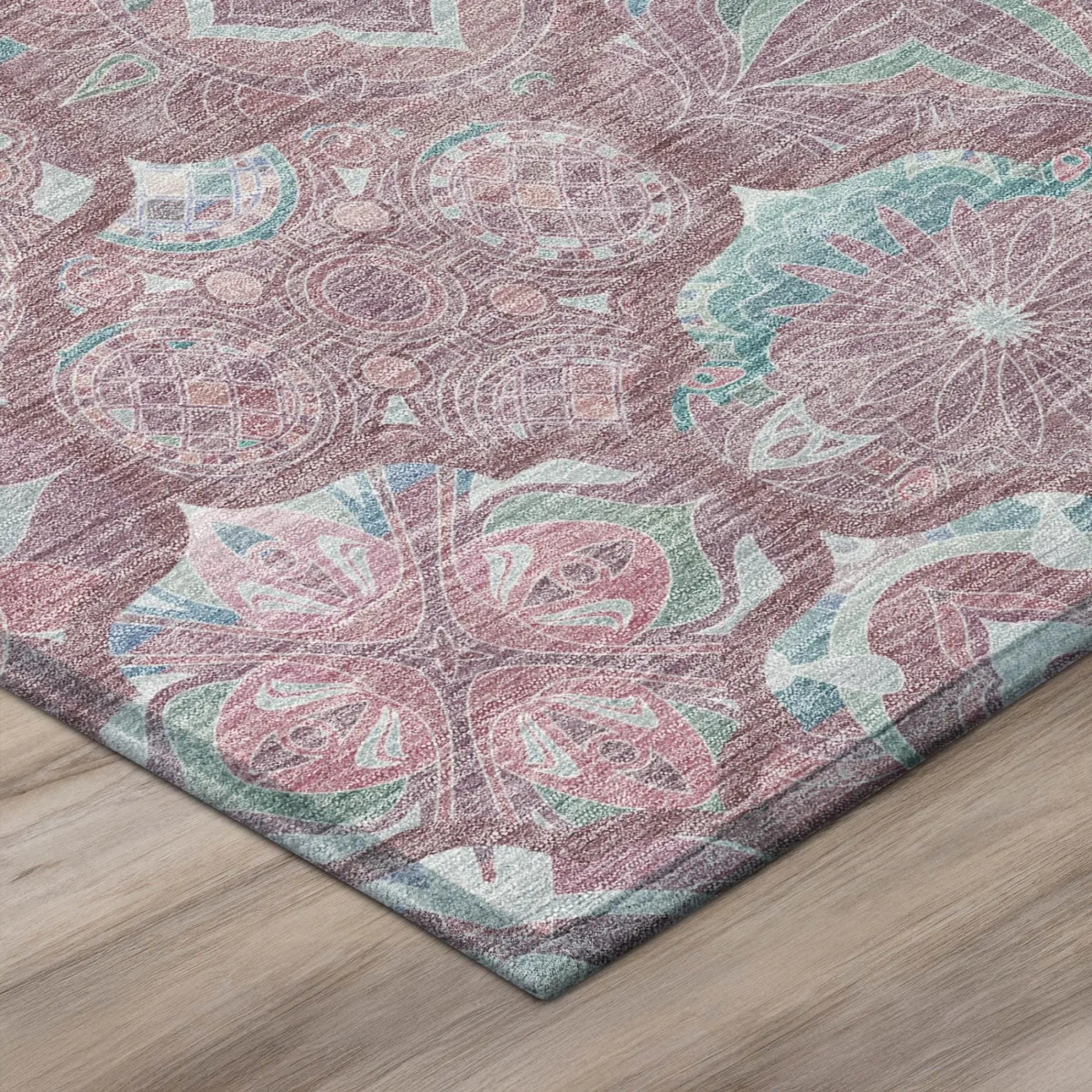 9' X 12' Blush And Pink Ogee Washable Indoor Outdoor Area Rug Homeroots Outdoor