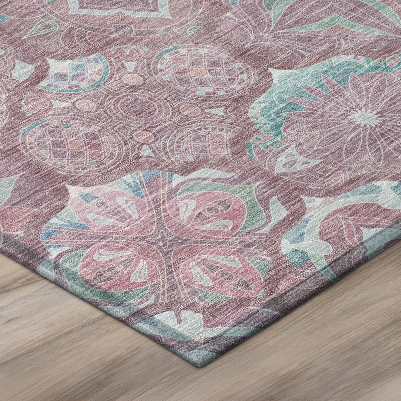 9' X 12' Blush And Pink Ogee Washable Indoor Outdoor Area Rug Homeroots Outdoor