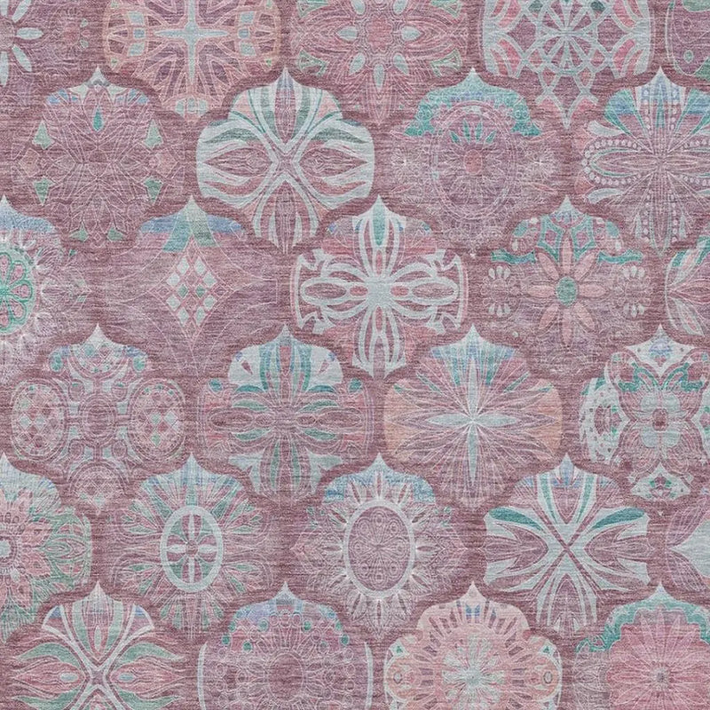 9' X 12' Blush And Pink Ogee Washable Indoor Outdoor Area Rug Homeroots Outdoor
