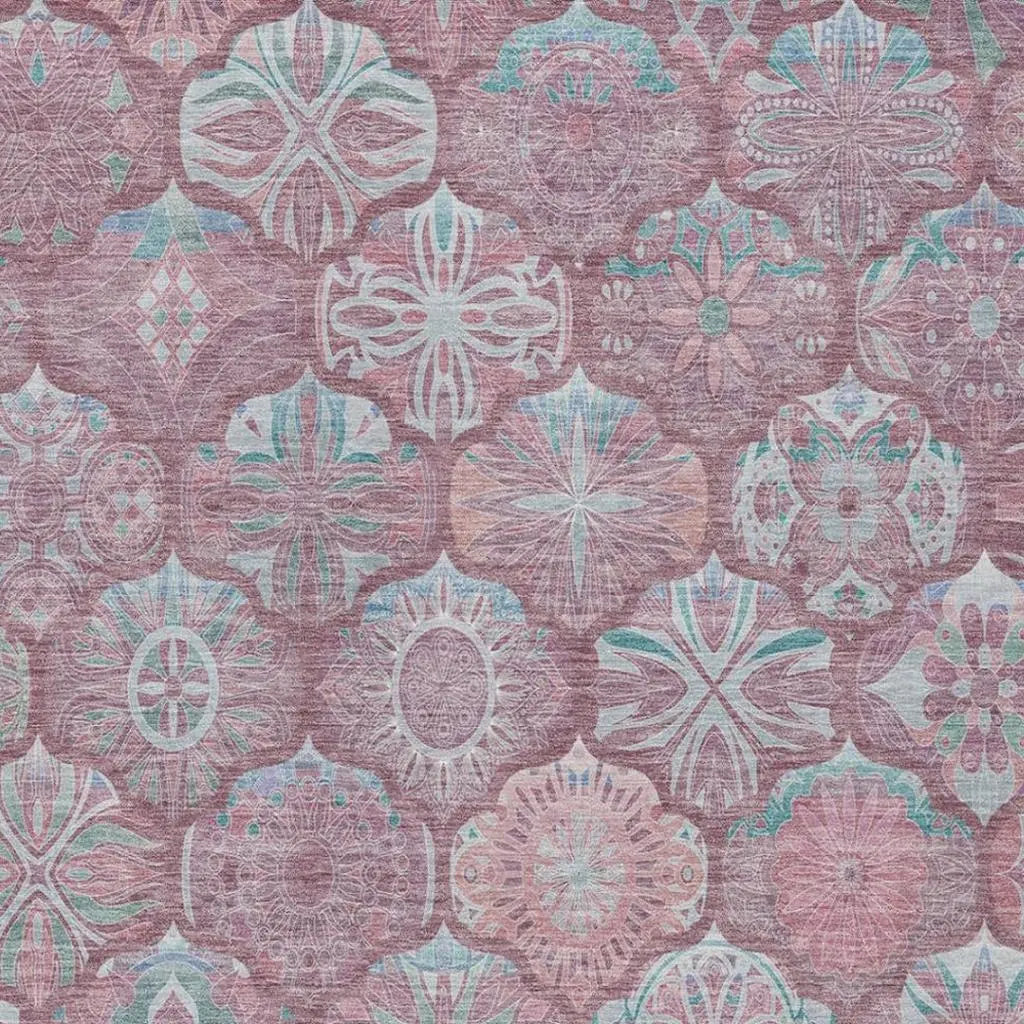 9' X 12' Blush And Pink Ogee Washable Indoor Outdoor Area Rug Homeroots Outdoor